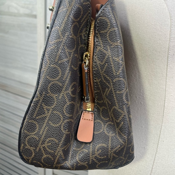 CALVIN KLEIN Double Handle Satchel Bag Brown/Tan-Medium - Picture 5 of 8